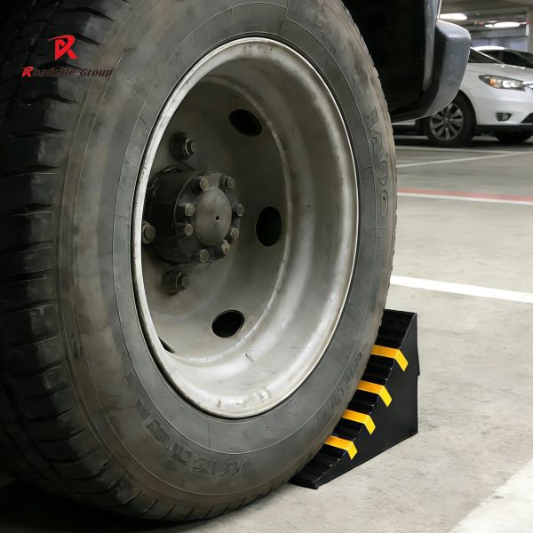 Heavy Duty Speed Bump 600*400*300mm Reflective Wheel Stopper/ Car Stopper Rubber Designed for Parking Lots Garages Shopping Malls Offices and Hospitals Providing Vehicle Control