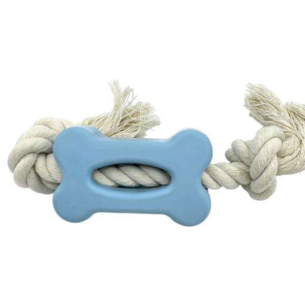 Jouet de chien en forme d'os de caoutchouc avec corde de coton durable et sûr