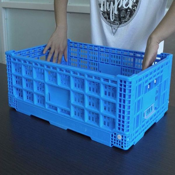 Perforated Collapsible Plastic Crates With Lids Blue Foldable