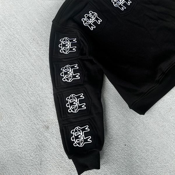 Custom Full Multi Pockets Zip Up Oversized Cropped Hoodie Men Unisex Embroidery Print Heavyweight Hoodies