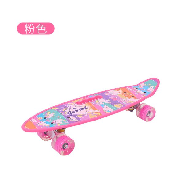Flat-Plate Hand-held Small Fish Board Printed Skateboard Four Wheel Flash Mobility Scooter For Boys And Girls