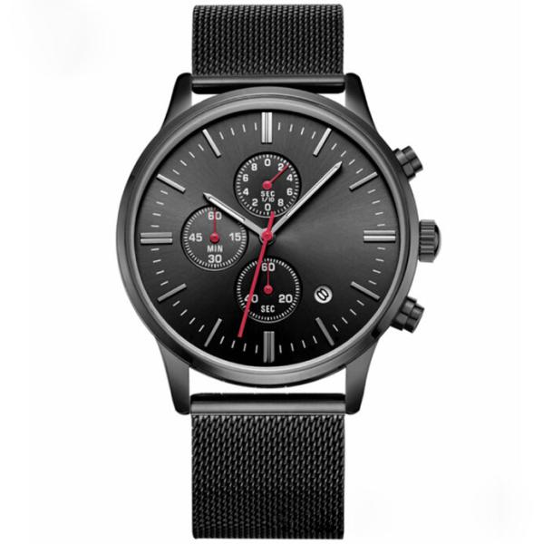 Black Zinc Alloy Case Mens Quartz Watch Water Resistant For Young Men