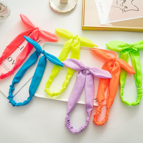Fluorescent cute fabric Rabbit ears elastic headband Cross border women's hair tie unique hair bands