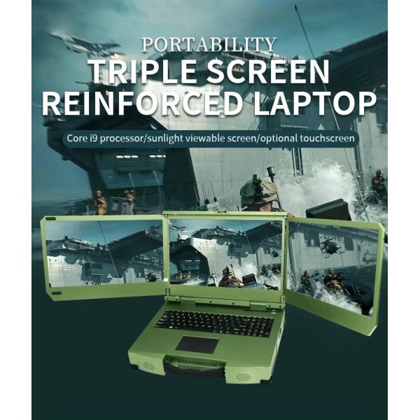 17.3 inch Triple screen military rugged laptop computer core i7 12700T with Nvidia T1000 video card  workstation