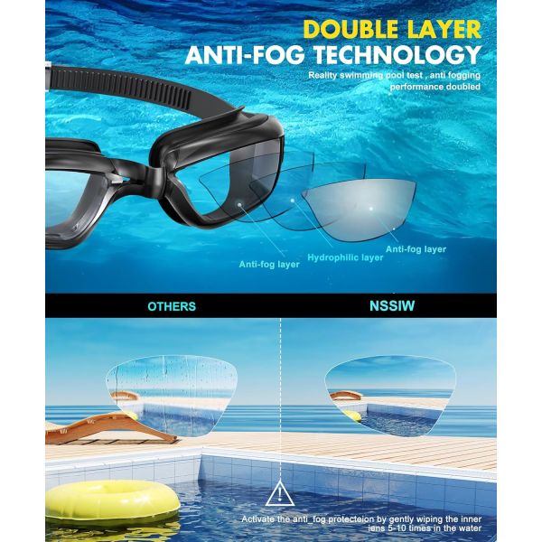 Transparent Lens Adult Swimming Goggles With Automatic Buckle And 3 Size Nose Bridge