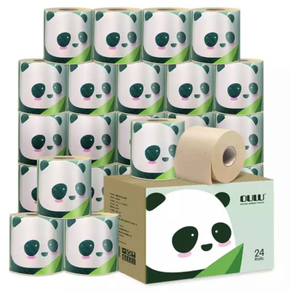 Customized Logo 3-Layer Soft Bamboo Premium Toilet Paper Environmentally Friendly Commercial Roll 2-Layer Panda Pattern Plain