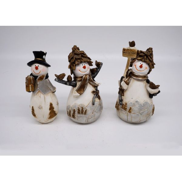 Resin / Polyresin Crafts 3D Small Snowman Figurines Lovely For Home Decoration