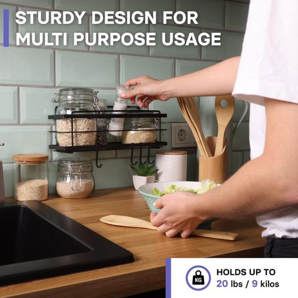 Scratch Resistant Stainless Steel Multifunctional Hooks Adhesive Shower Organizer for Kitchen and Bathroom