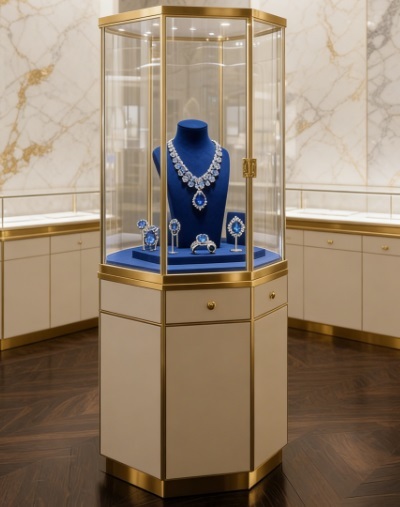 Customizable LED Lighting Jewelry Display Cabinet with Adjustable Glass Shelves for Retail Showcase