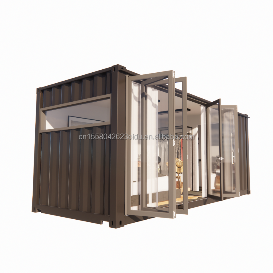 Large Glass Folding Door and Aluminum Alloy Windows in 20 Foot Prefabricated Container Single Apartment for Mobile Living