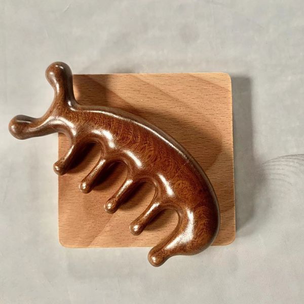 Customized Logo Availabled Brown Wide Tooth Head Scalp Massage Comb Manufacture Natural Wooden Sandalwood Gus Sha Comb