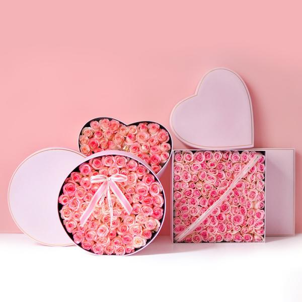 Luxury Coated Paper XXL Heart Shape Rose Packaging Box / Rose Gift Box 38*15cm Size