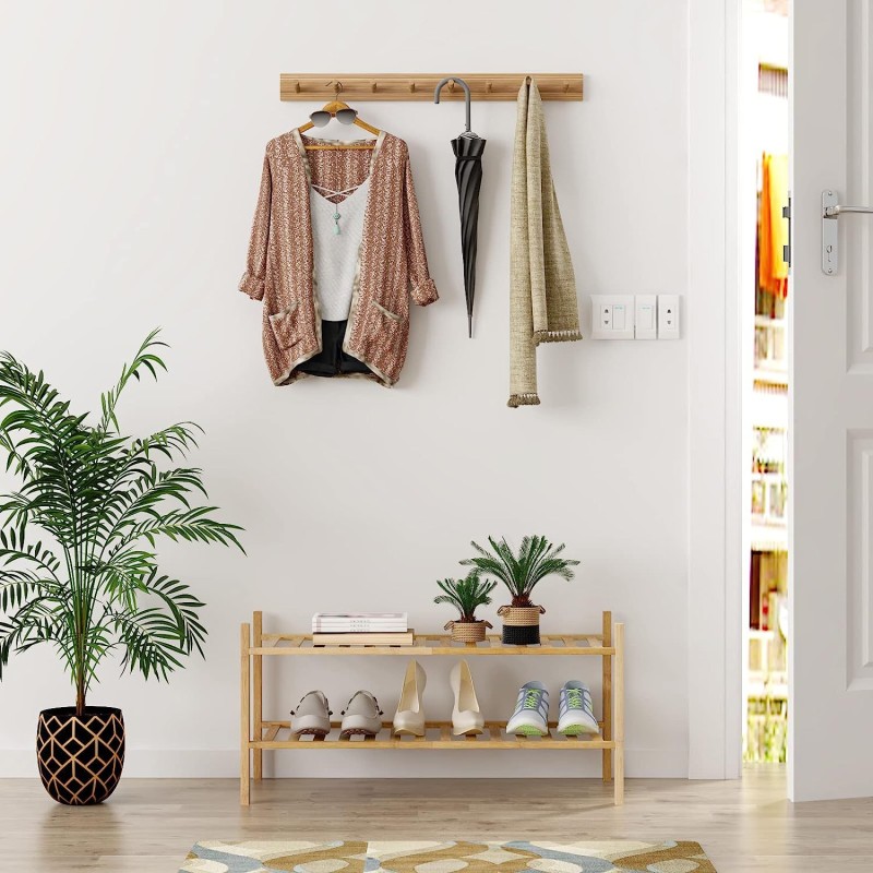 Double-Layer Bamboo Shoe Rack for Bedroom and Living Room Durable Wood Storage Rack with Balcony Flower Pot Succulent Pot Racks