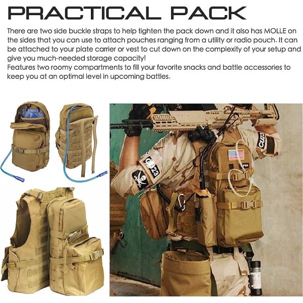 Tactical Hydration Pack Nylon, Molle Hydration Carrier Bag Water Reservoir Bag for Tactical Backpack Plate Carrier