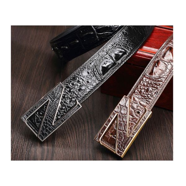 Custom logo fashion casual belt alloy automatic buckle crocodile men's belts
