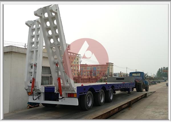 Drop Deck Heavy Duty Flatbed Trailer ,  8 Ton Heavy Load Trailer Dual Hydraulic Ramps