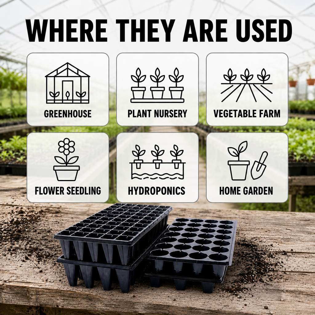 Custom ABS PS PP Seedling Tray Plug Tray Any Cell Count Shape Drainage Hole Stackable for Greenhouse Nursery OEM ODM