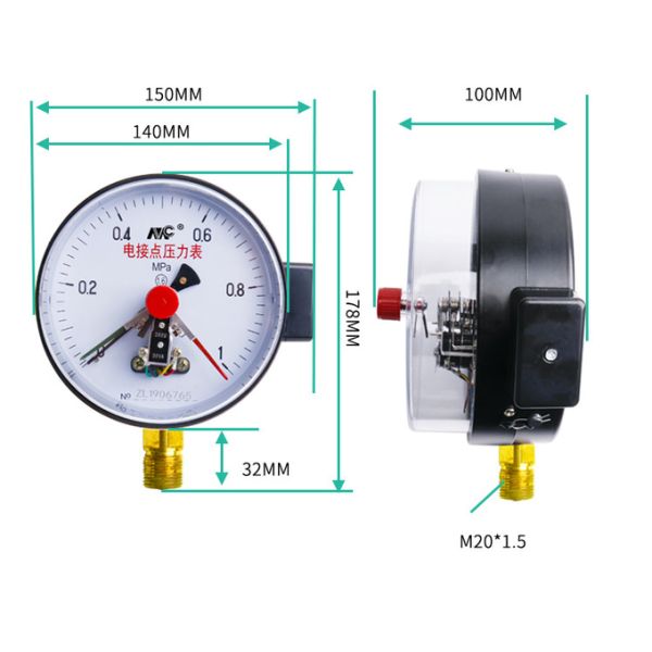 YXC-150 Magnetic Aid Electric Contact Pressure Gauge With Bottom Connection