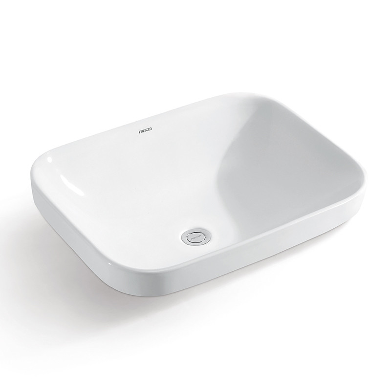 Белый застекленный прямоугольник таза Bathroom Countertop с переполнением