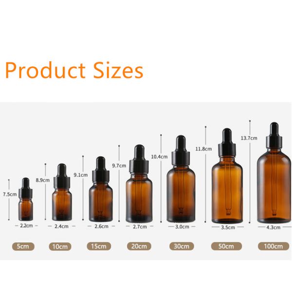 0.5oz 1oz 2oz 4oz 8oz 16oz Amber Glass Dropper Bottles