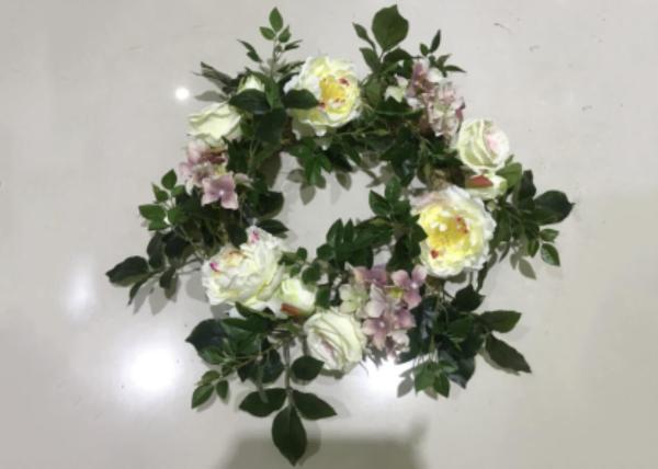 Artificial White Rose French Hydrangea Flower Wreath With Green Leaves 55cm