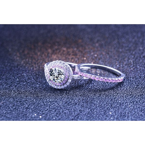 Anillo de novia de plata de 925 esterlinas Anillos de boda de compromiso de CZ redondeado para ella