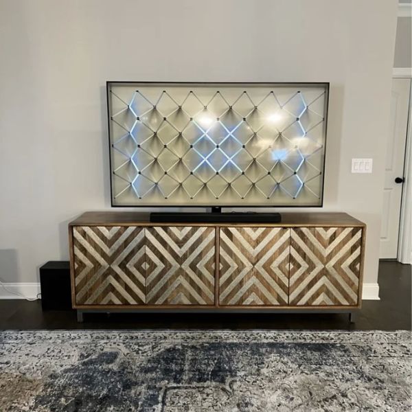 Custom Wooden Kitchen Sideboard Media Console With Glass Doors
