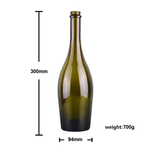 Champagne Shaped Glass Wine Bottle Empty Antique Green Wine Packaging 750ml