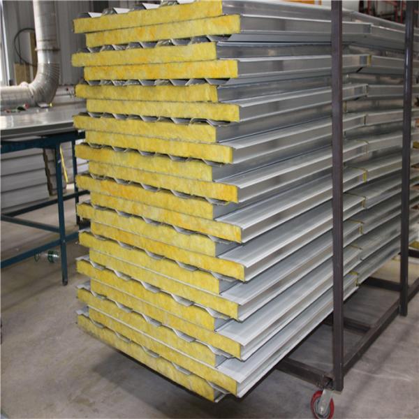 low metal roofing cost insulated 50mm glass wool roofing panel with 0.376mm steel sheet