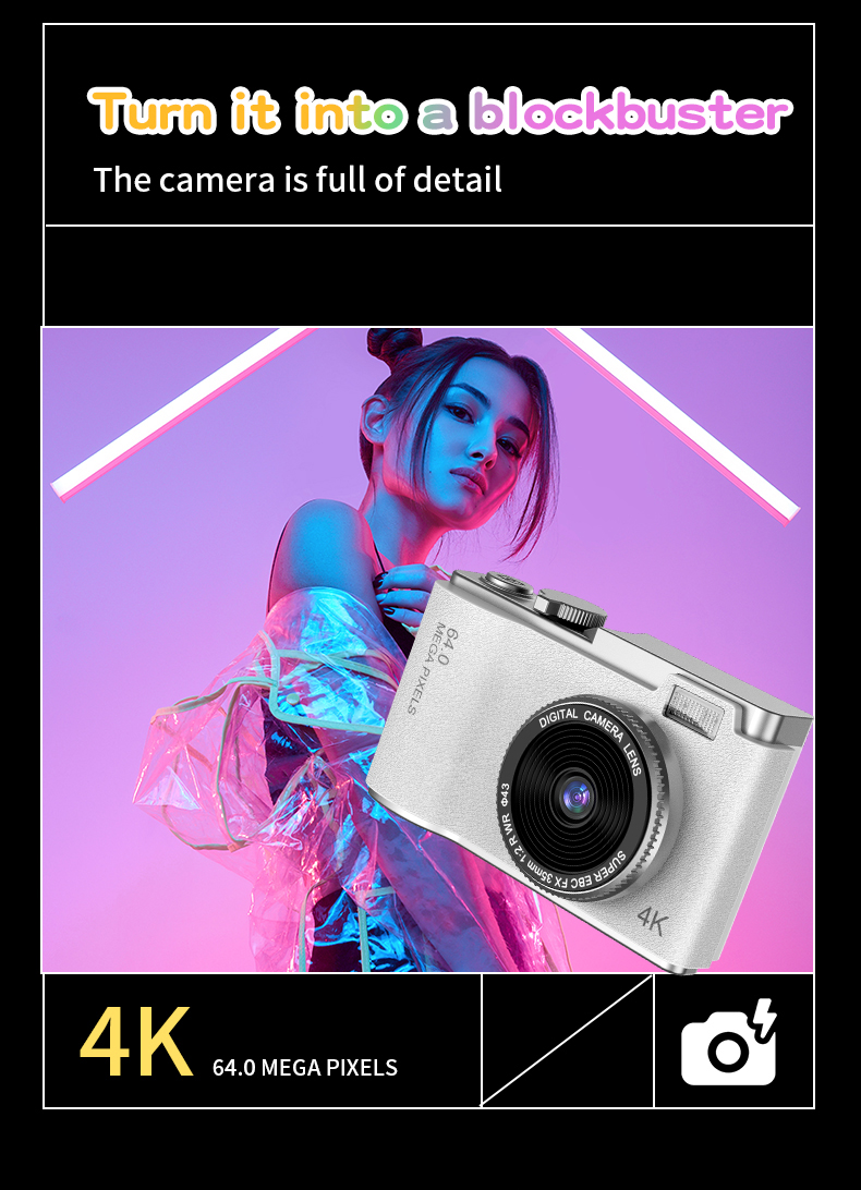 DLC 4K Ultra HD Flip Screen CCD Camera with 7.1x-16x Optical Zoom & 2.4