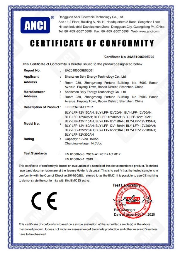 Shenzhen Bely Energy Technology Co., Ltd. Сертификации