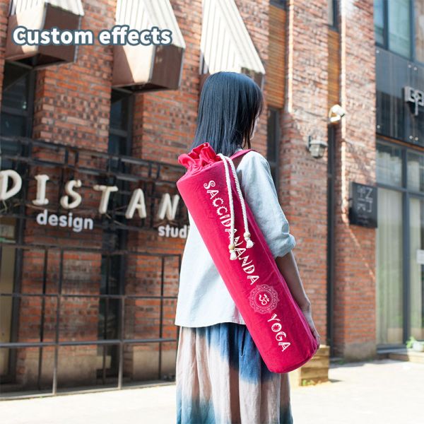 70×14cm Eco friendly Cotton Canvas Drawstring Yoga Mat Carrying bag