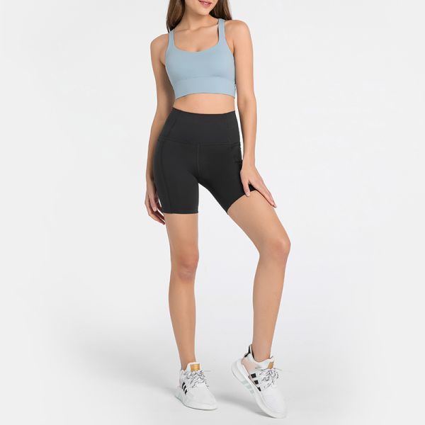 High Waisted Yoga Biker Shorts Stretch Fabric Moisture Wicking Quick Dry 5 Inch