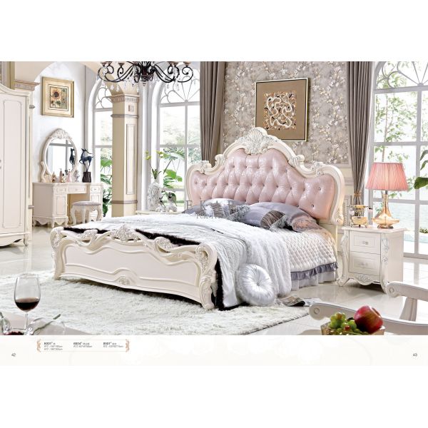Royal Frame Solid Wood Picture Antique Classical King Size Bed Design