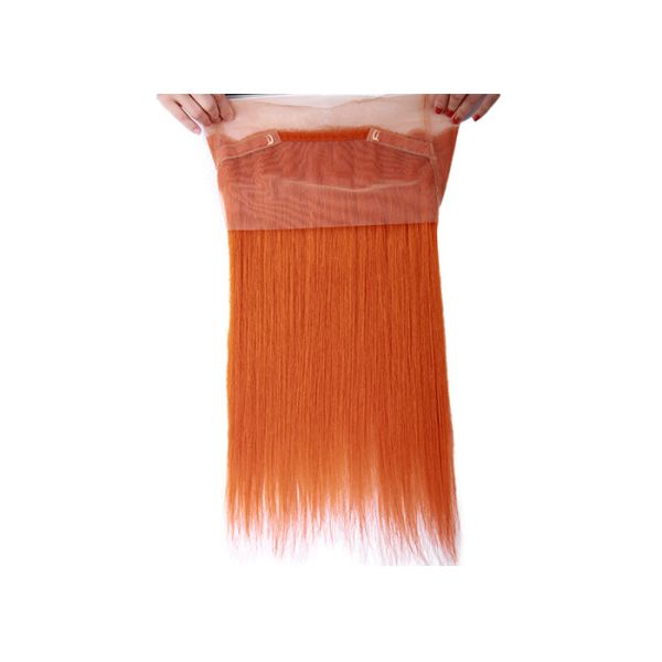 Smooth And Soft Human Hair Lace Closure Orange Color Medium Cap Size
