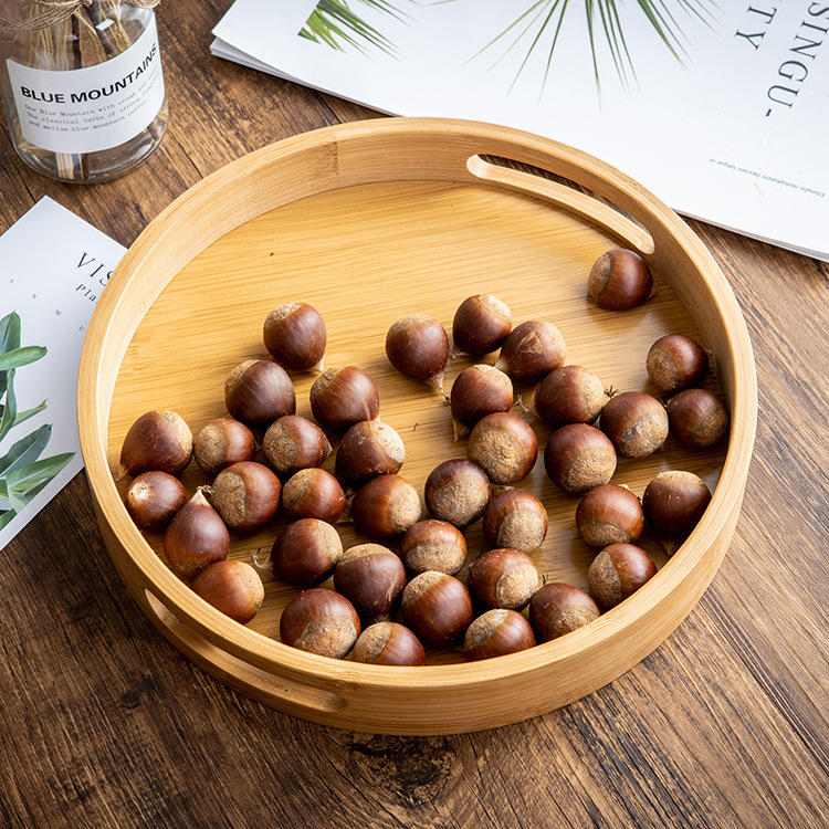 Home and Travel Use Rattan Storage Bamboo Tray Round Basket with Handle