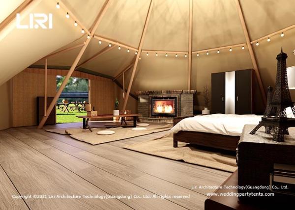 Polyester Taffeta Outdoor Glamping Tent Log Wall And Wooden Structure