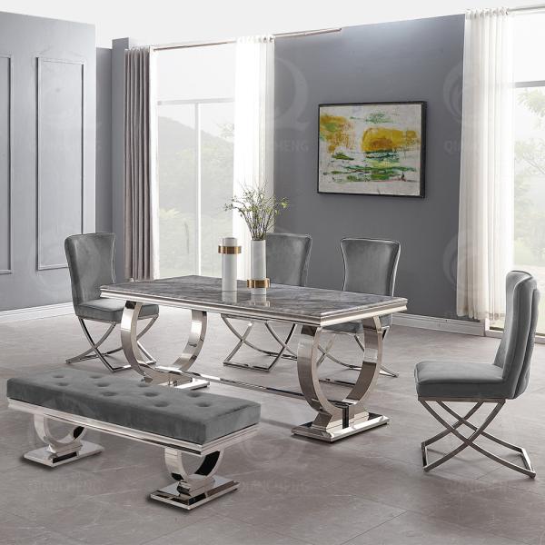 Luxury 180x90x75cm SS Steel Furniture Dining table With 20mm Marble Top