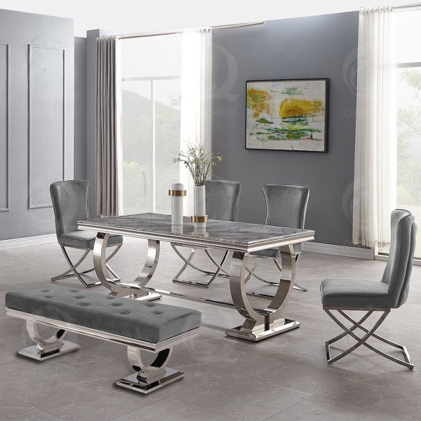 Роскошный обеденный стол мебели 180x90x75cm SS стальной с верхней частью 20mm мраморной