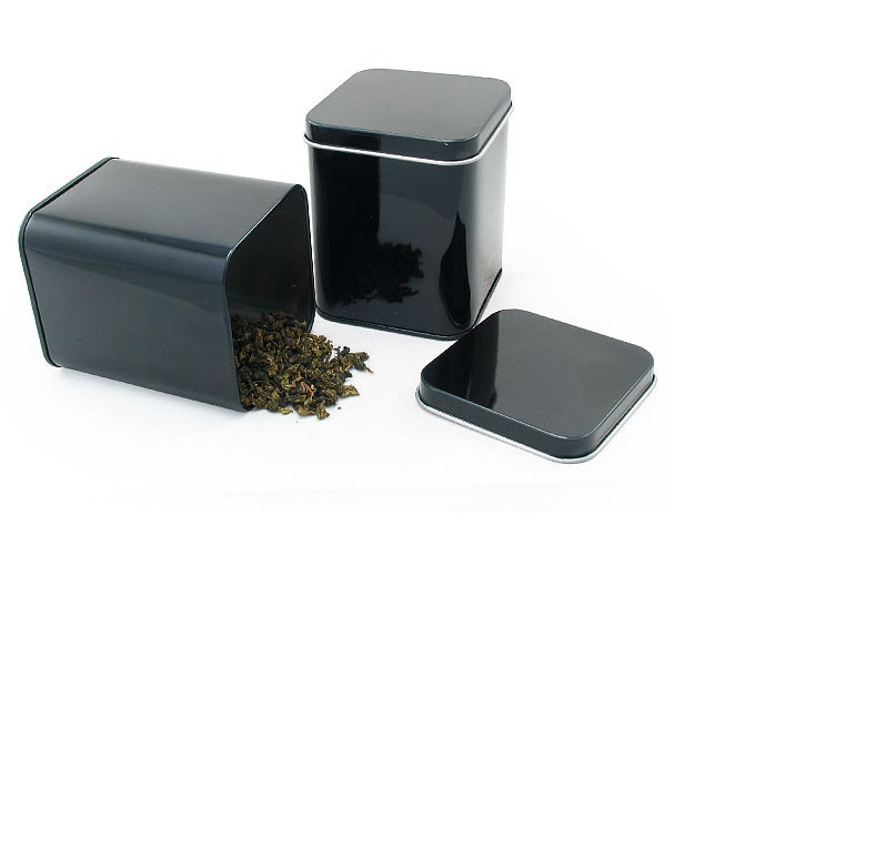 68x68x89mm Metal Black Square Tin Box Container For Loose Tea Storage , Metal Storage Tins
