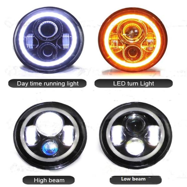 7 inch Round Jeep Wrangler LED Headlights With Halo Ring Angel Eyes 70Watt , with 3700 Lumens headlight for Jeep