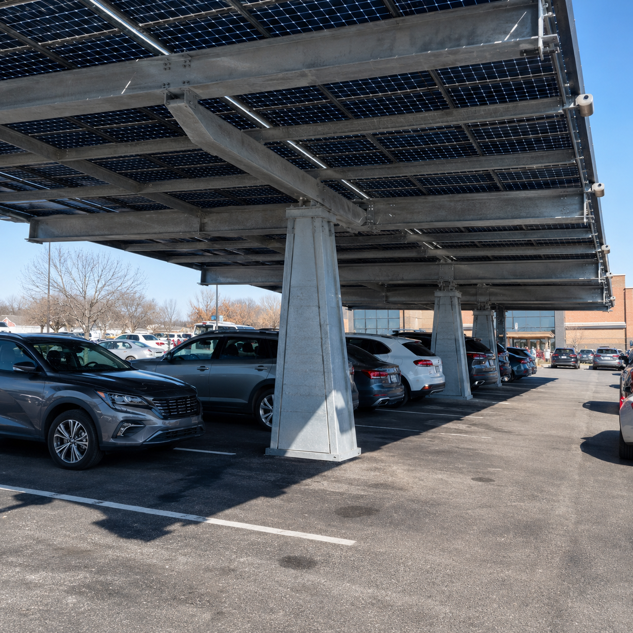 Heavy Duty Galvanized Steel Metal Covered Parking Structures With Solar Panel