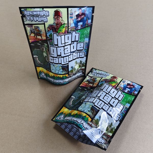 Custom GTA Print Child-Proof Pouches - 3-Side Seal & Tamper-Evident Feature