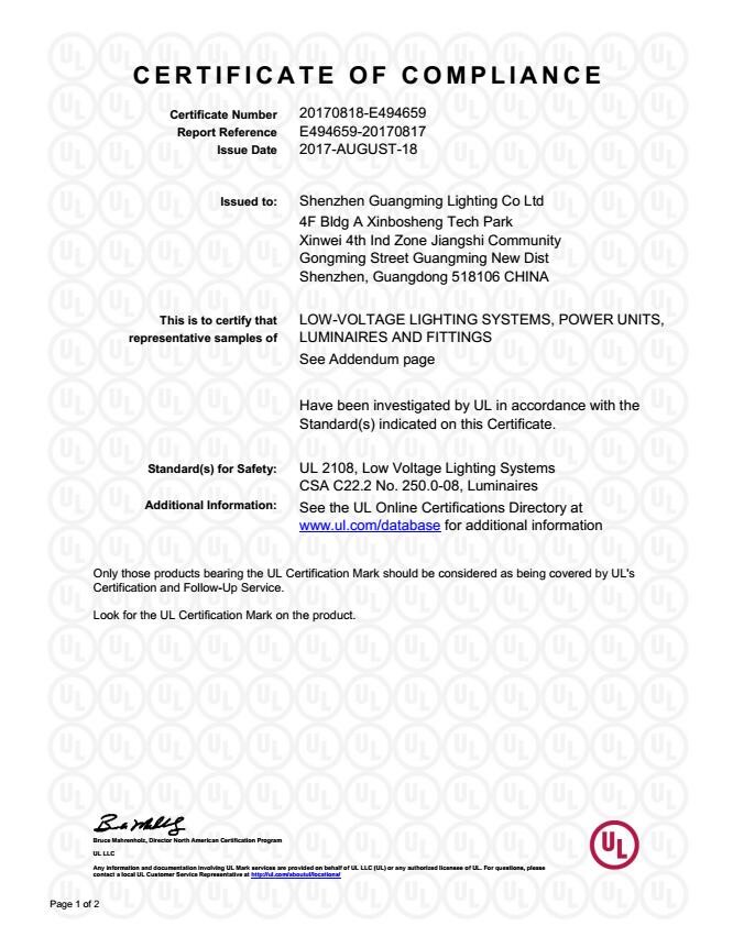 Shenzhen GM lighting Co.,Limited. Сертификации