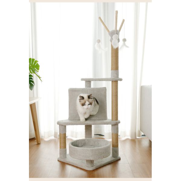 Multi-layer Plush Cat Tower with Hanging Balls and Feather Your Cat's Dream Playground
