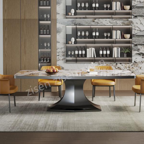 White Titanium Stainless Steel Marble Dining Table 1000mm Width Rectangle