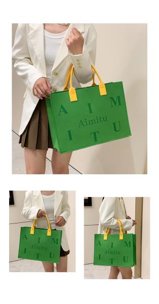 Factory Supply New Style Fashion Hand Bags Shopping Handbag Felt Customized Multi-Pocket Handbag Felt Tote Bag Eco-Friendly Cotton Felt Handle Beautiful Striped