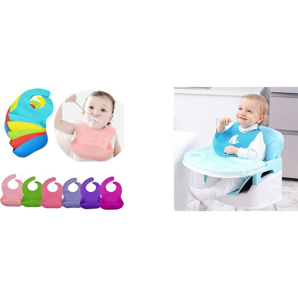 Food Grade Feeding Bib Waterproof Silicone Bibs Customized For Baby