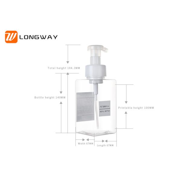 PETG Cleanser Foam Pump Bottle , Liquid Soap Push Pump Bottle 450ml