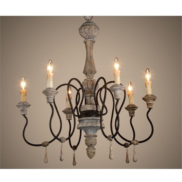 Mango wood chandelier Classic wooden and iron chandelier (WH-CI-31)